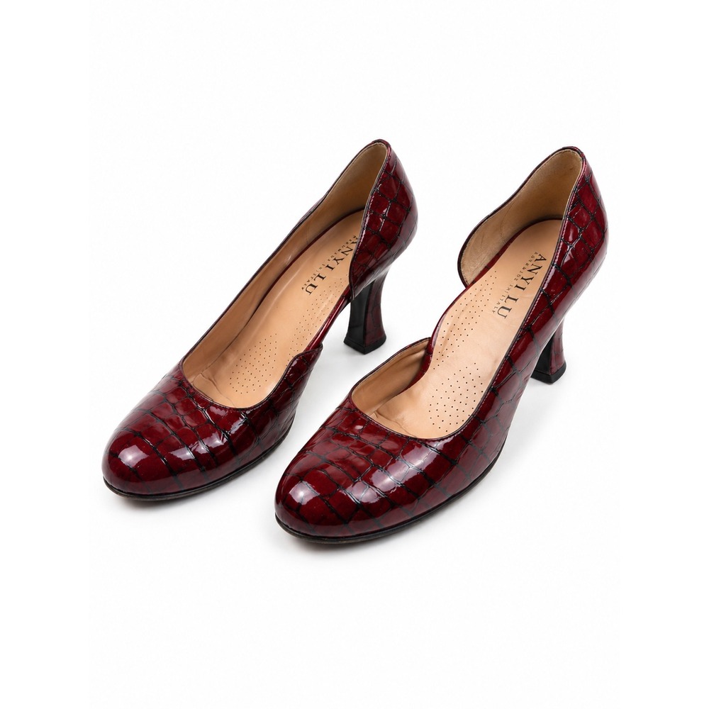 ANYI LU Burgundy Croc Embossed Patent Leather dOrsay Pumps Women's Size 10-10.5